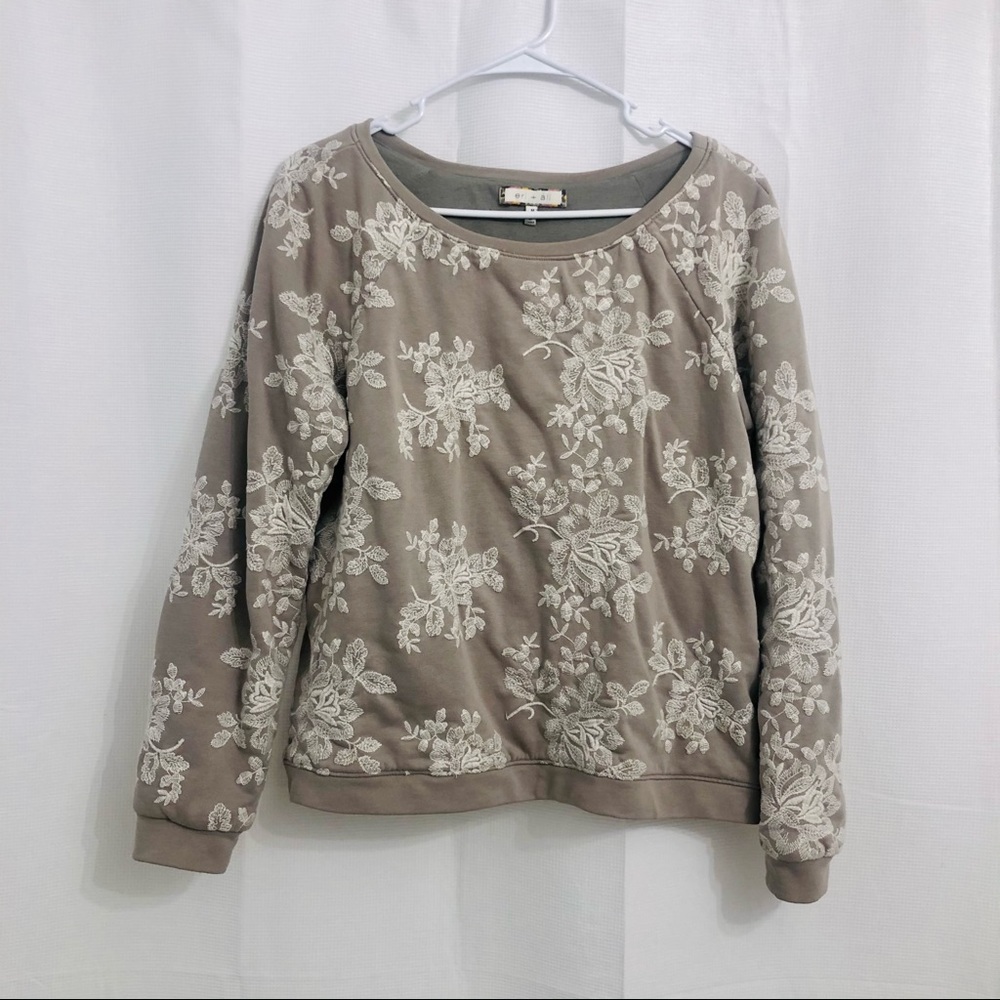 Anthro Embroidered Floral Sweatshirt
